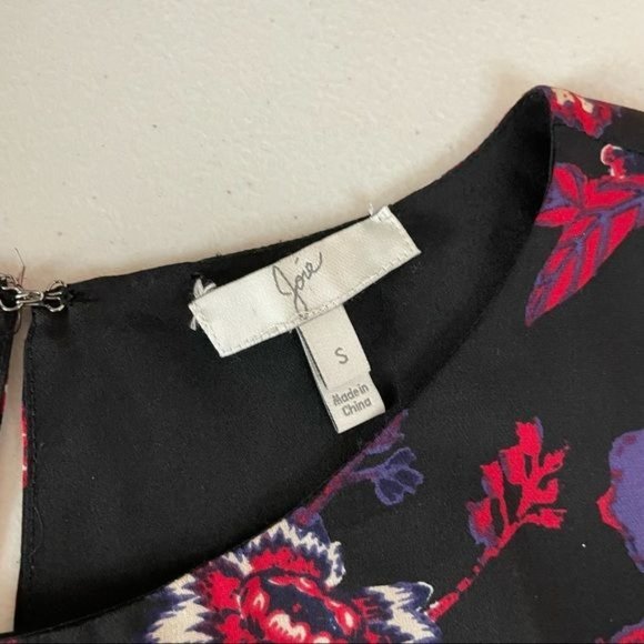 JOIE SILK ROUND NECK SHORT SLEEVE PLEATED SKIRT FITTED WAIST FLORAL MINI DRESS S - Picture 4 of 8